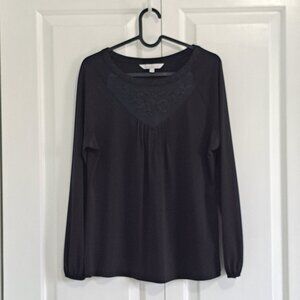 Cleo Black Long Sleeve Top with Floral Lace Detailing